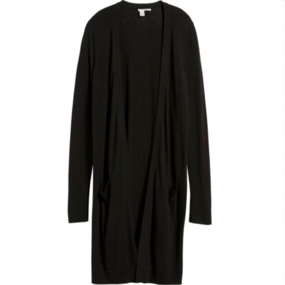 HALOGEN Rib Knit Wool & Cashmere Long Open Front